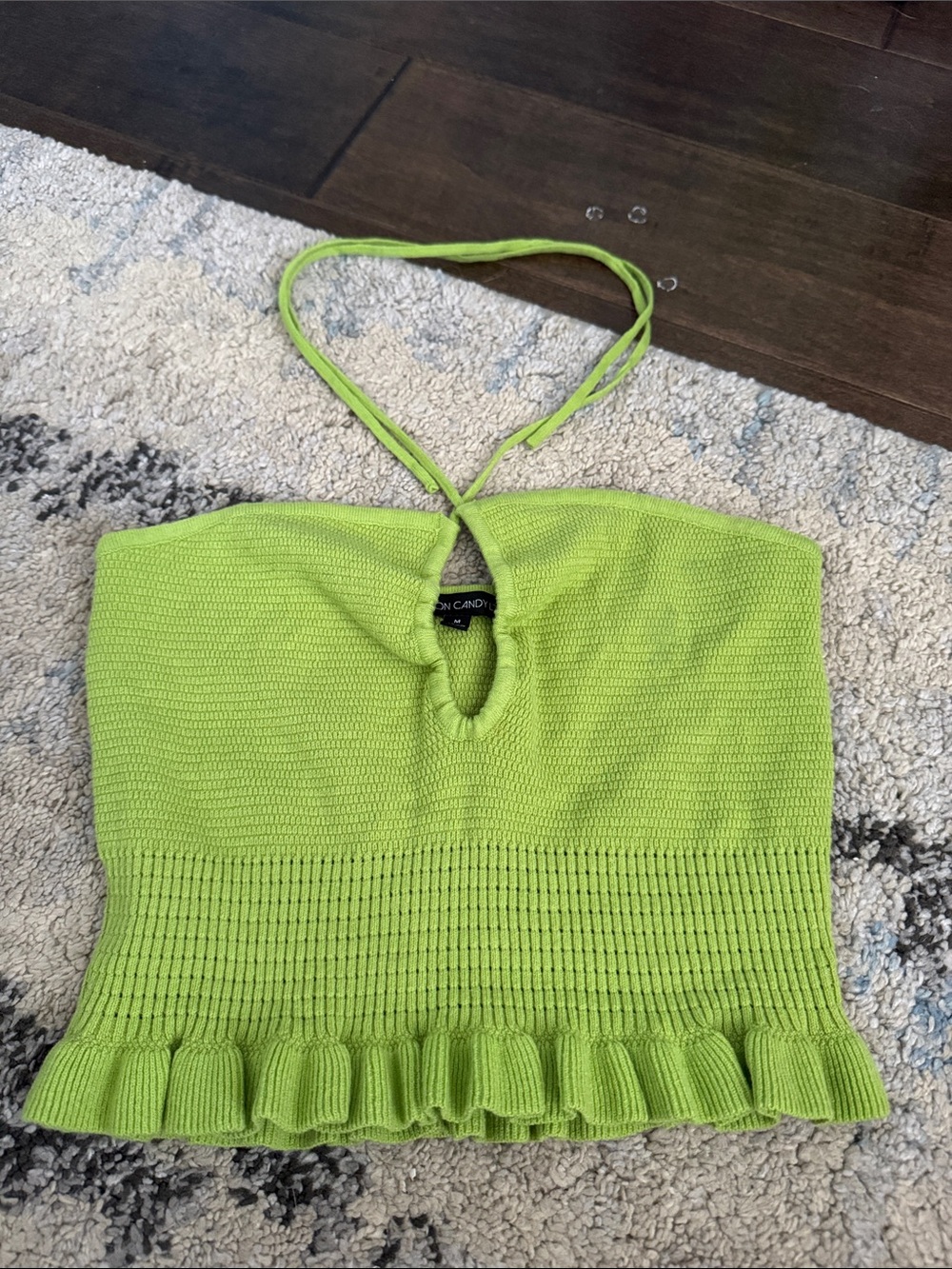 Cotton Candy Lime Green Knit Halter Ruffle Crop Top
